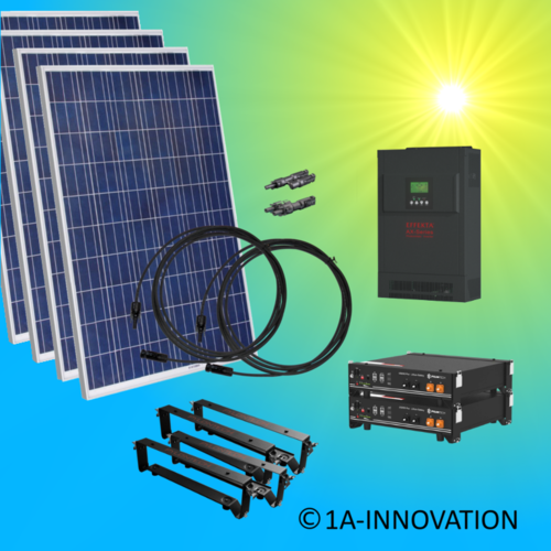 4000W Hybrid Solaranlage 4kW inkl. 2x Lithium-Akku zum Anschluss ans eigene Hausnetz einphasig